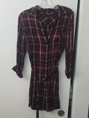 Banana Republic Plaid Shirt Dress-Tunic with Tie Belt
